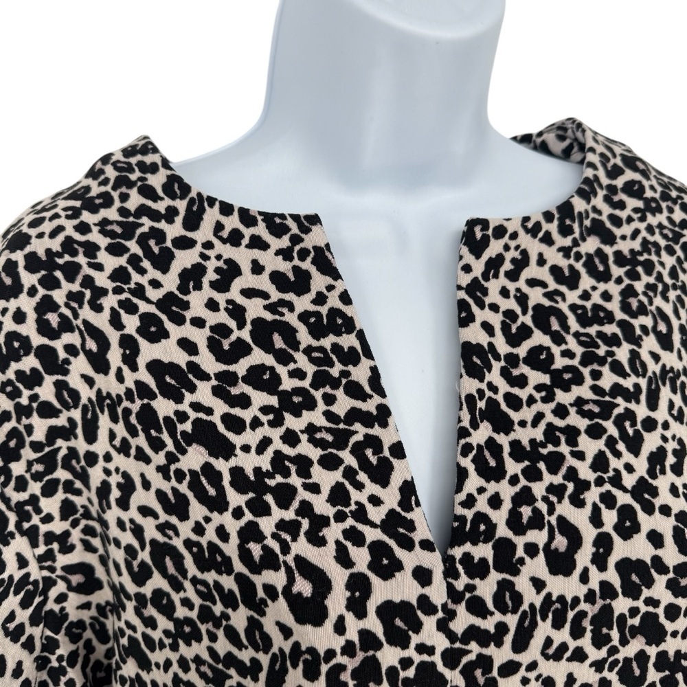 Karen Kane Black Cream Animal Cheetah Leopard V-Neck Short Sleeve Midi Dress XL - Picture 2 of 9